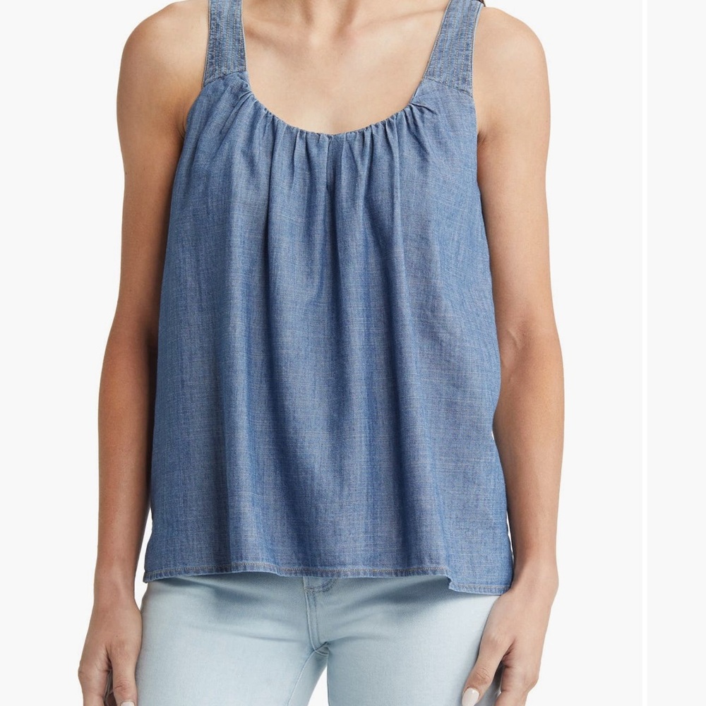 Caslon Chambray Denim Women's Sleeveless Criss Cross Back Top- Size XL EUC
